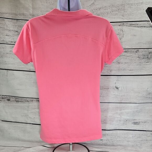 🐞Columbia Pink Omni-Freeze Collared Vneck Short Sleeve Top Medium - Picture 5 of 15